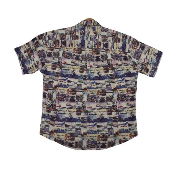 Retro 90s CHAPS Ralph Lauren Multi-Color Patchwork Boat Print Shirt Size L - Picture 2 of 5